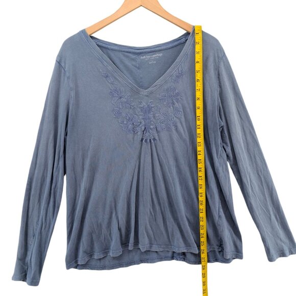 Soft Surroundings Embroidered Top Womens Blue Long Sleeve Cotton V Neck Sz L - Picture 5 of 8
